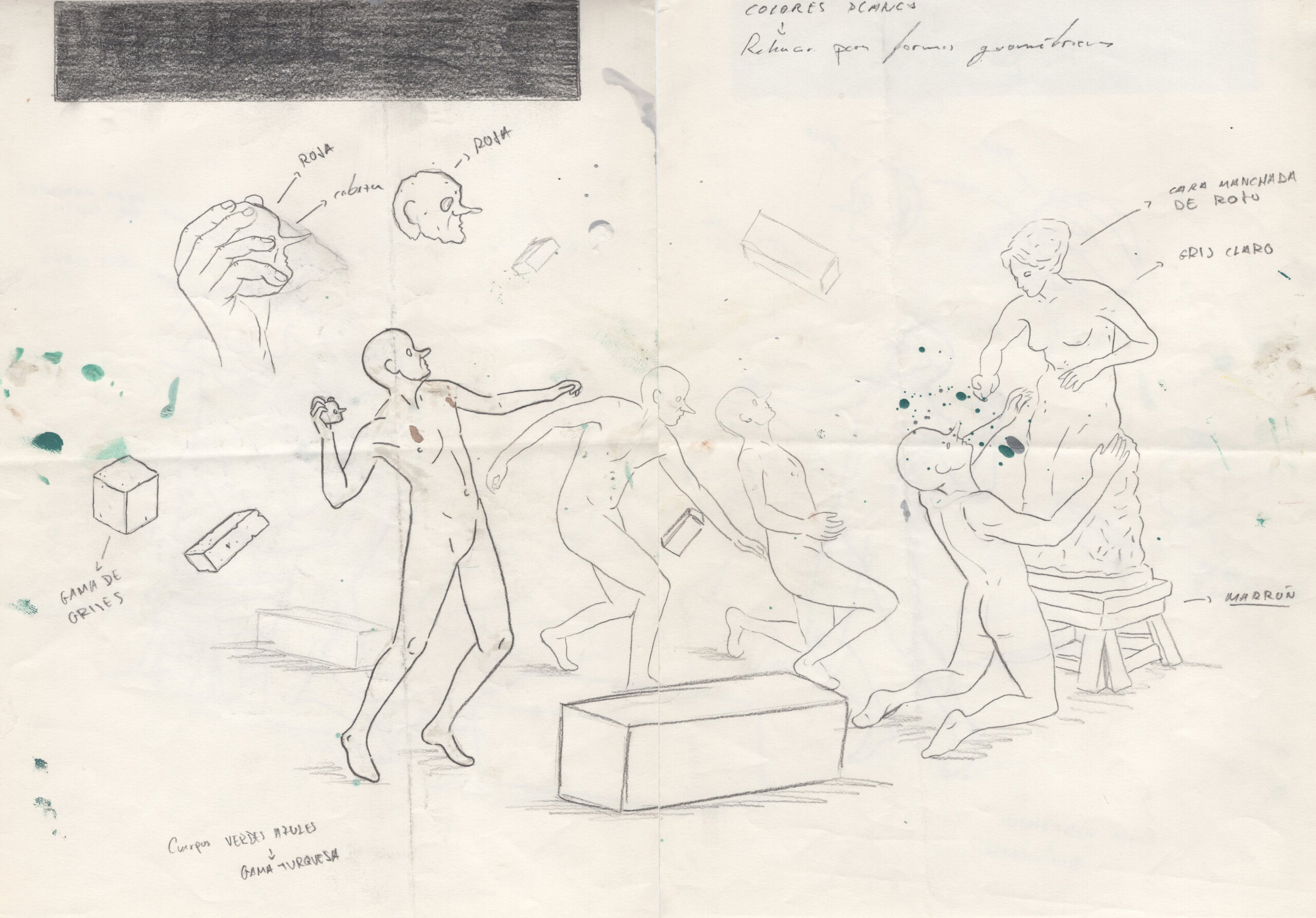 Estudios para murales, 2013-2017, Dibujo sobre distintos papeles. Medidas variables.