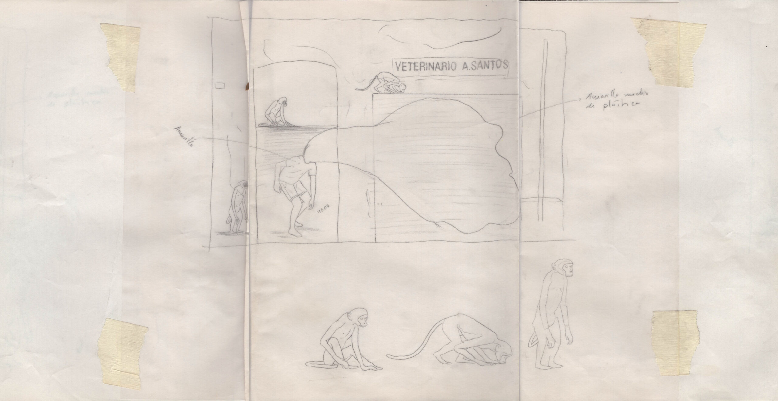 Estudios para murales, 2013-2017, Dibujo sobre distintos papeles. Medidas variables.