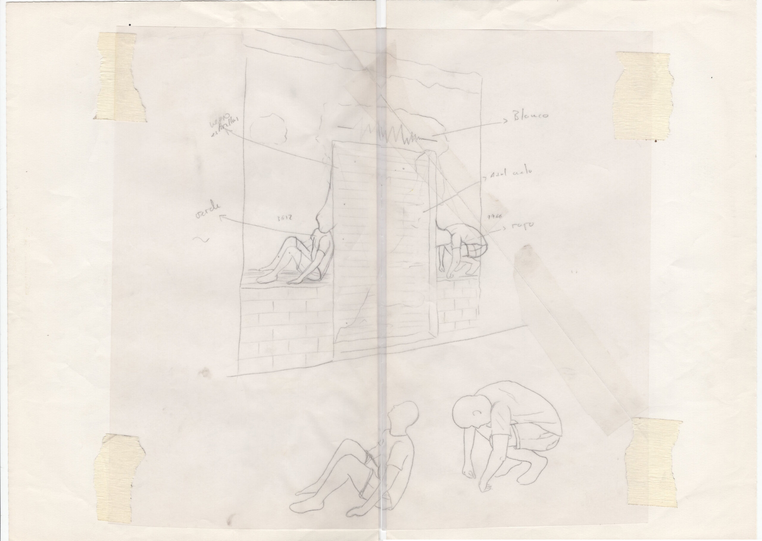 Estudios para murales, 2013-2017, Dibujo sobre distintos papeles. Medidas variables.