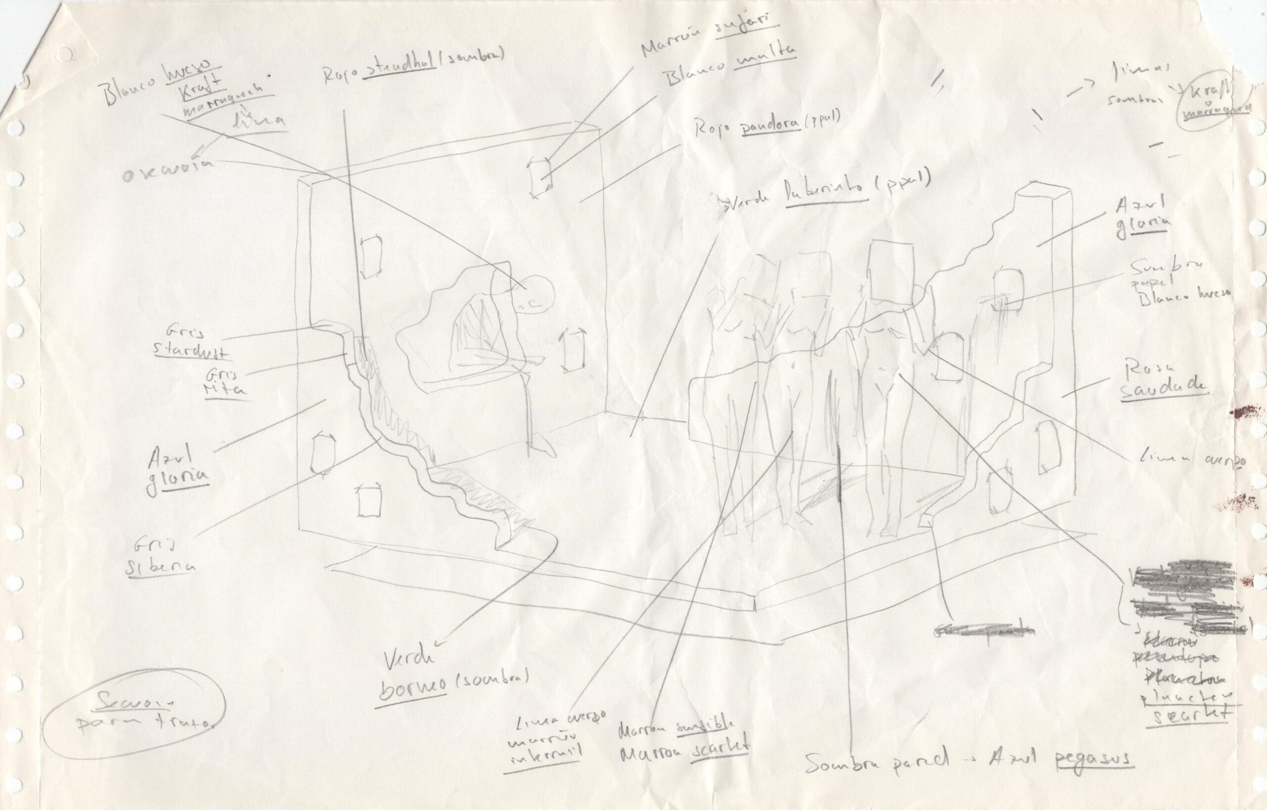 Estudios para murales, 2013-2017, Dibujo sobre distintos papeles. Medidas variables.