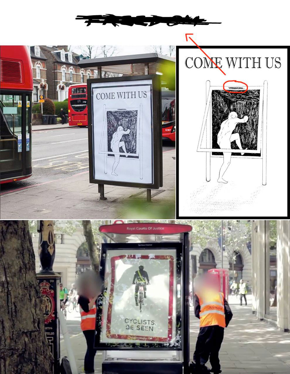 Brandalism, 2013-2017, Carteles expuestos en mupis y proyecto digital con QR. París, Nueva York, Londres. 2014-2017