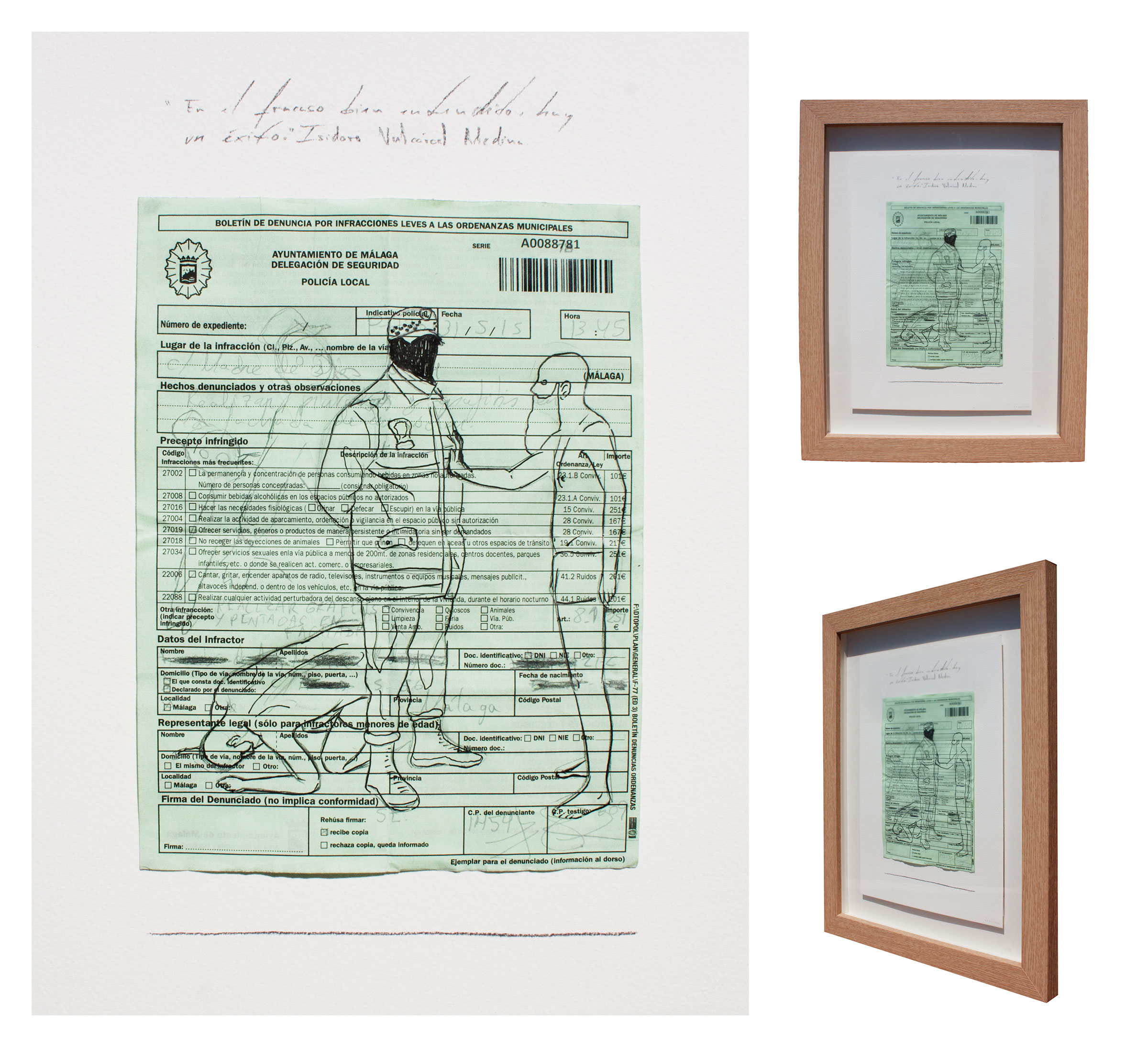 Vender una multa, 2013-2017, Dibujo sobre recibo de multa. 20x30 cm. 2015