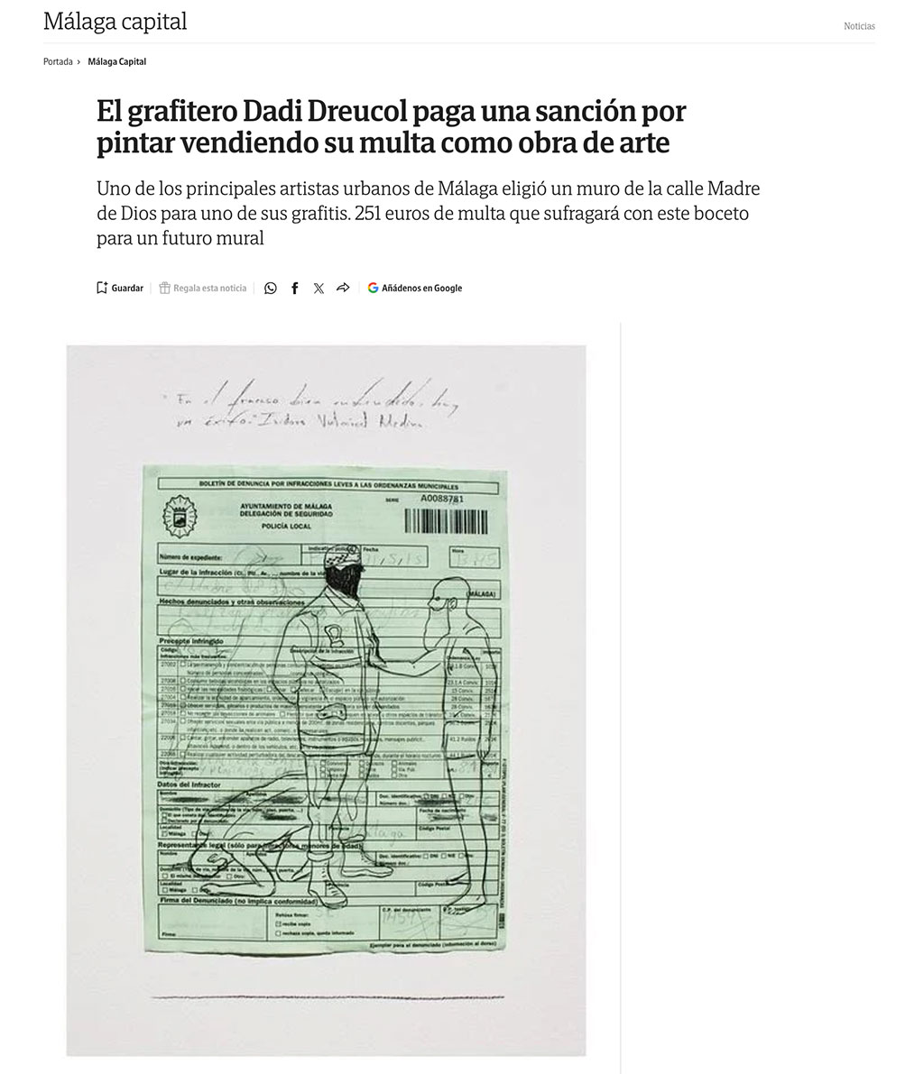 Vender una multa, 2013-2017, Dibujo sobre recibo de multa. 20x30 cm. 2015