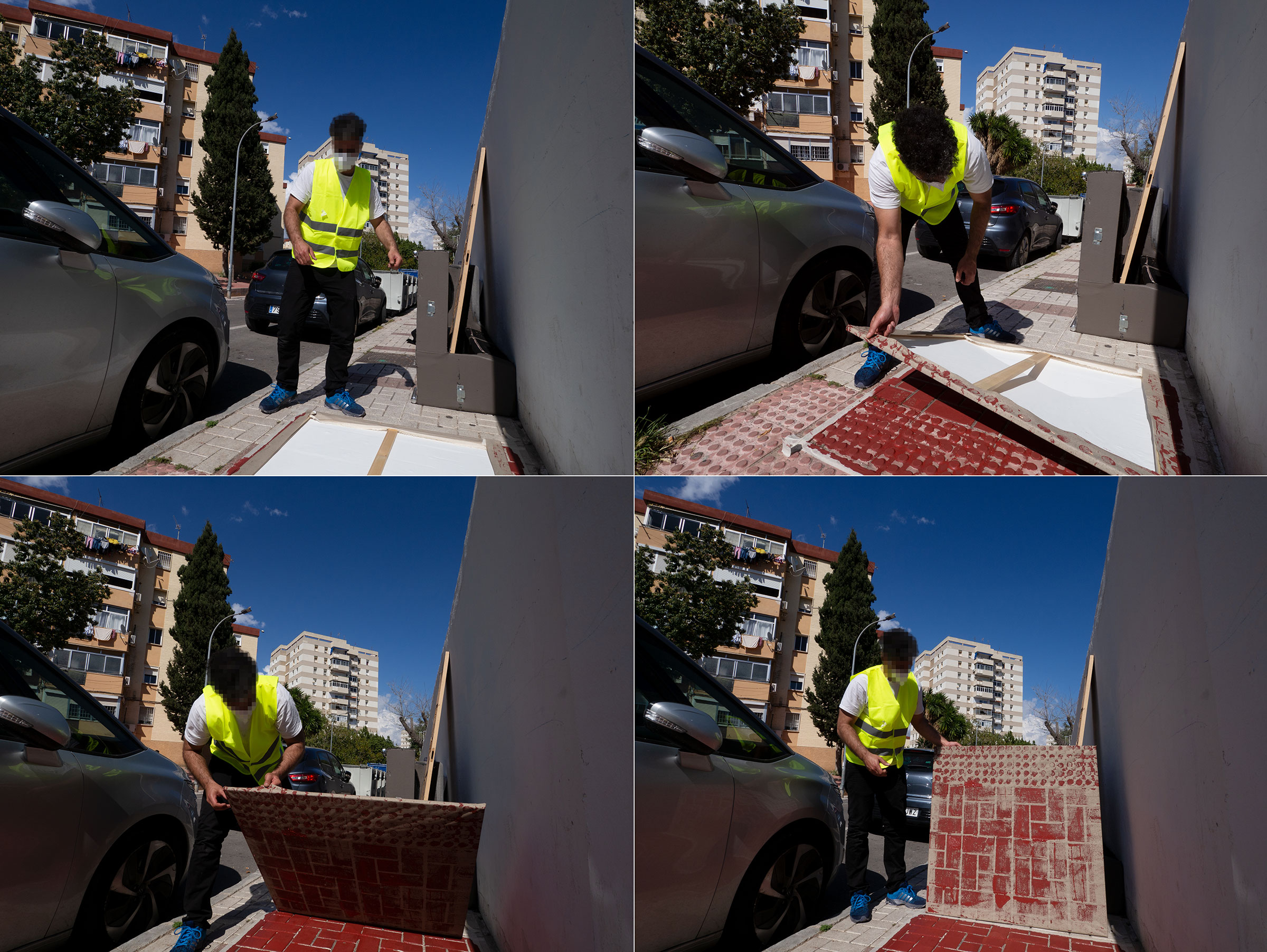Tasar el suelo, 2021-2024, Pintura estampada sobre lienzo y documentación fotográfica. Málaga, 2021